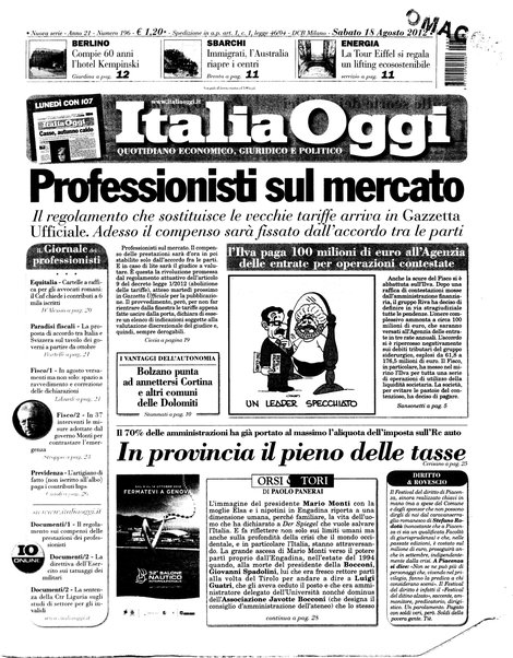 Italia oggi : quotidiano di economia finanza e politica